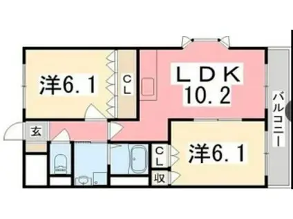 コンフォートダブルS(2DK/2階)の間取り写真