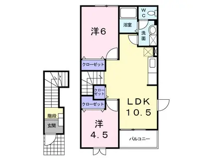 カナディアン・メープルII 藤阿久町(2LDK/2階)の間取り写真