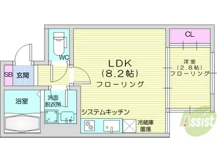 BAU宮町2号棟(1LDK/3階)の間取り写真