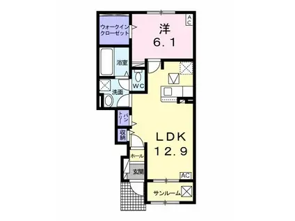 ヒーリングハウスII(1LDK/1階)の間取り写真