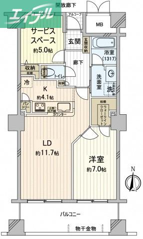 コア本町(1SLDK/13階)の間取り写真