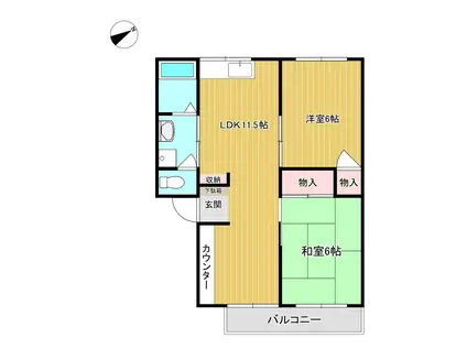 村中ハイツNO.2(2LDK/2階)の間取り写真