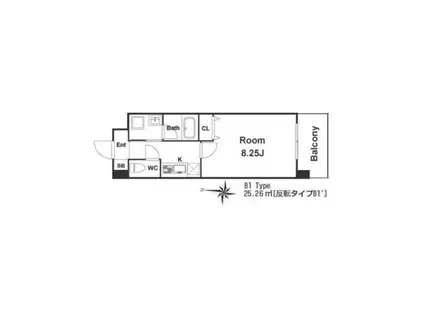 カサルテ吹田青葉丘(1K/2階)の間取り写真