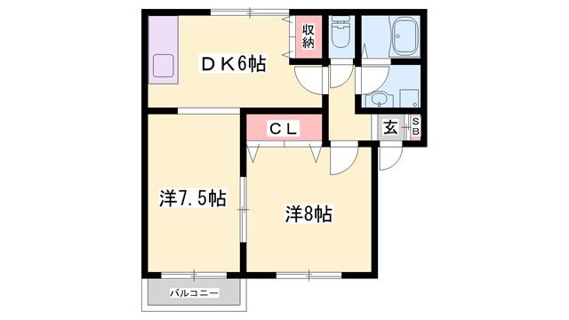 アーバンコートI(2DK/1階)の間取り写真