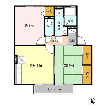 セジュールシャルマン B棟(2DK/2階)の間取り写真