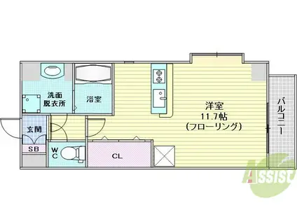 GROOVE江坂(1K/5階)の間取り写真