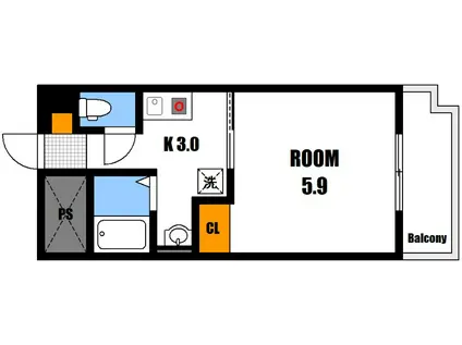 パールハイツ口田(1K/4階)の間取り写真