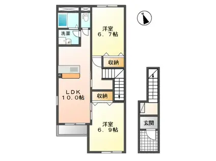 GREEN CALM I(2LDK/2階)の間取り写真