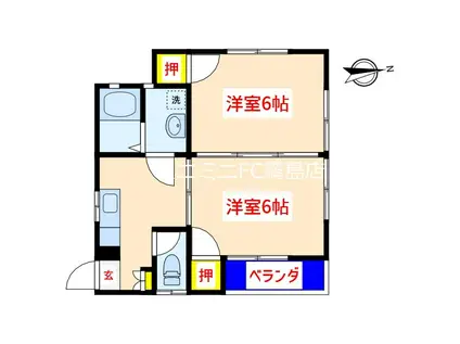 錦江アパート(2K/2階)の間取り写真