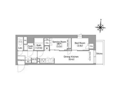 コンフォリア・リヴ南品川(1SDK/2階)の間取り写真