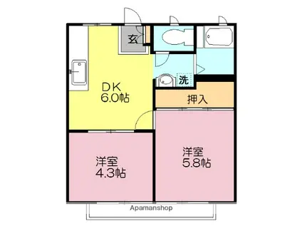 ハイツグレース(2DK/2階)の間取り写真