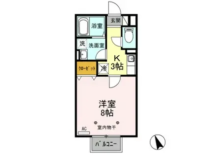 セゾンけやきII(1K/2階)の間取り写真