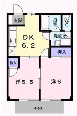 サンシティ臼井A(2DK/1階)の間取り写真