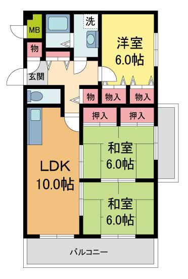 グランドゥール平井(3LDK/2階)の間取り写真