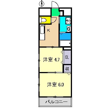PERLA南川添 II(2K/2階)の間取り写真