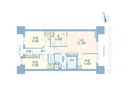 ドレッセタワー南町田グランベリーパーク(3LDK/5階)の間取り写真