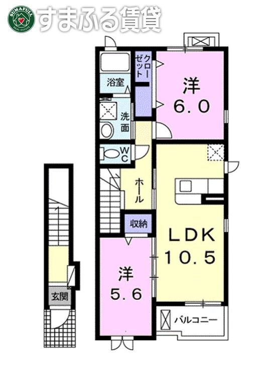 アニメート 塩津II(2LDK/2階)の間取り写真