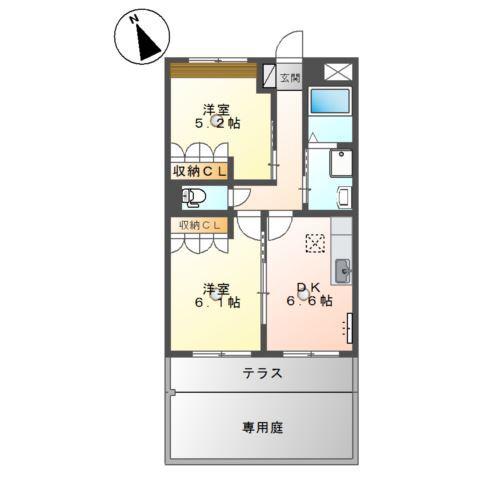 メゾン花水木(2DK/1階)の間取り写真
