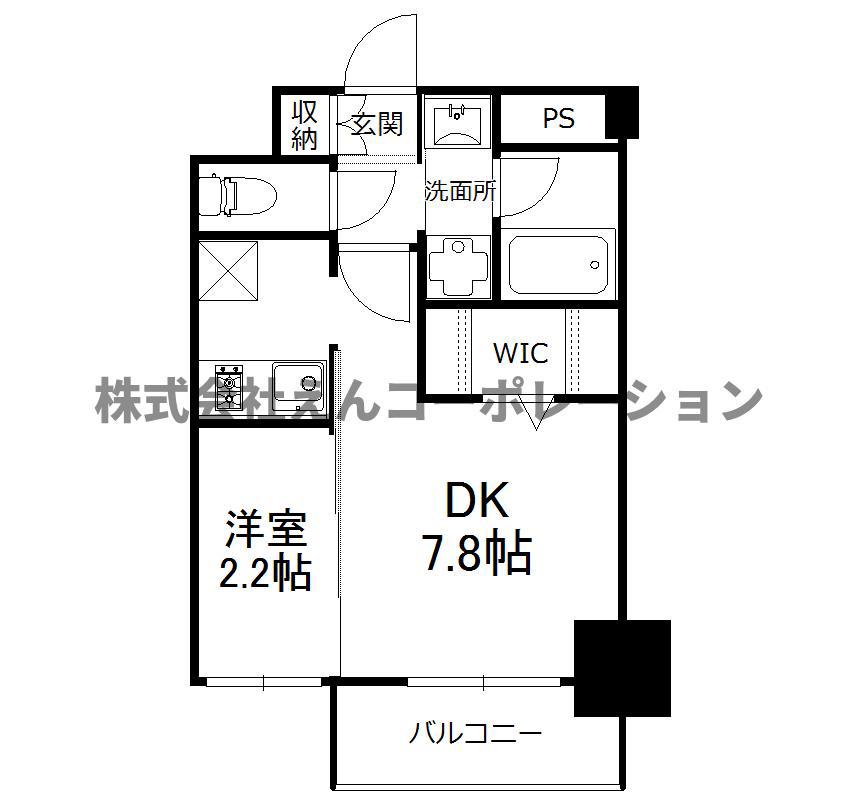 エンクレスト博多 THE TIME(1DK/10階)の間取り写真