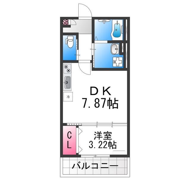 THE 北長尾(1DK/3階)の間取り写真
