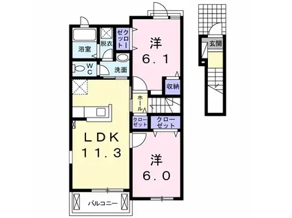 マーヴェラスB棟(2LDK/2階)の間取り写真