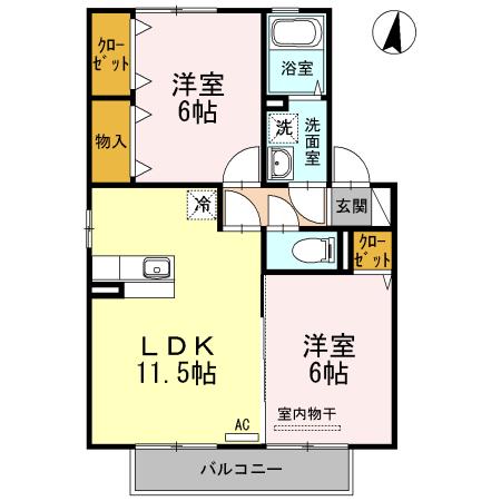 ソレイユ千田 E棟(2LDK/2階)の間取り写真