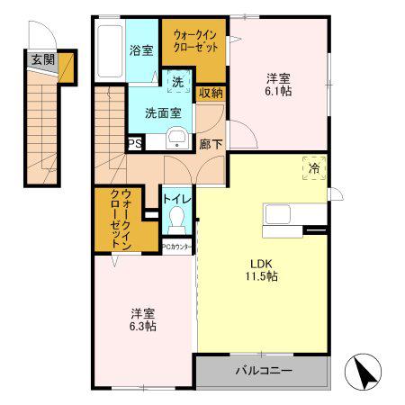 ＪＲ水戸線 結城駅 徒歩30分 2階建 築14年(2LDK/2階)の間取り写真