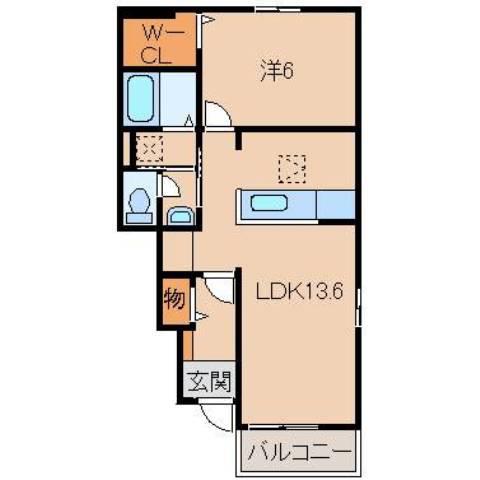 シャノアール西安上(1LDK/1階)の間取り写真