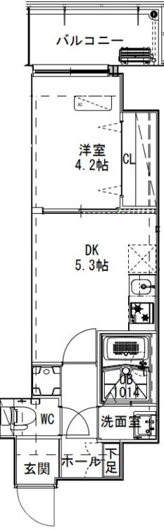 GARDENIA高井田(1DK/8階)の間取り写真