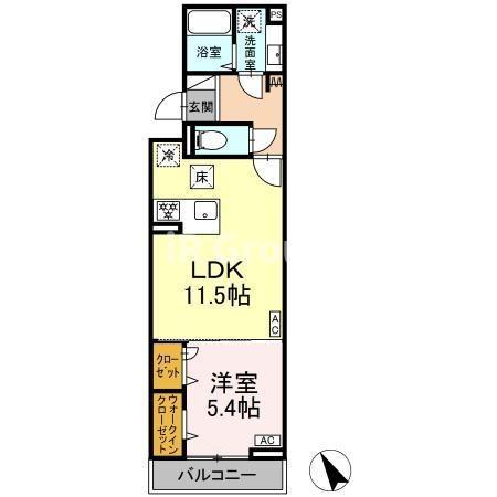 グラナーデ扇II(1LDK/1階)の間取り写真