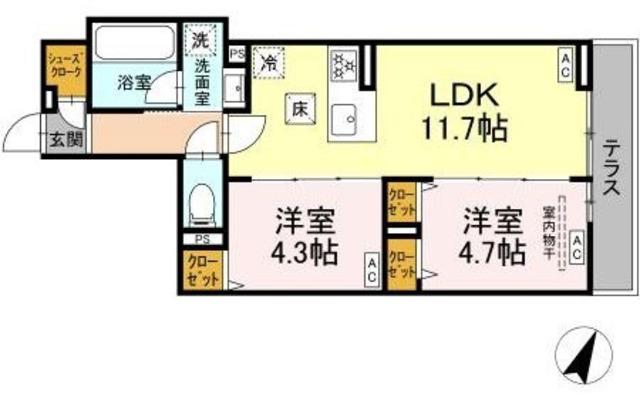 セレスティア上鷺宮II(2LDK/1階)の間取り写真