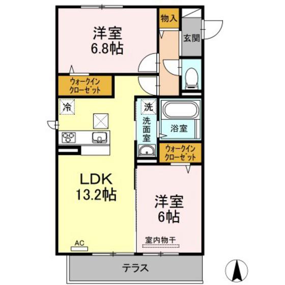 ルピナス高屋(2LDK/1階)の間取り写真