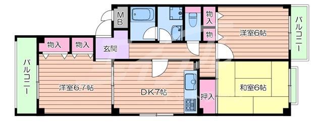 シャルマン摂津(3DK/2階)の間取り写真