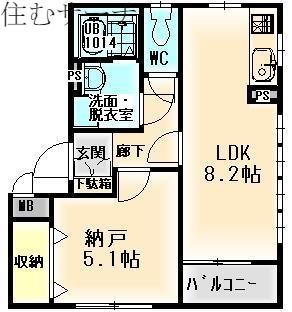 プラウドフラット隅田リバーサイド(1LDK/1階)の間取り写真