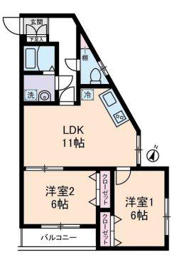 ビューヒル南(2LDK/2階)の間取り写真