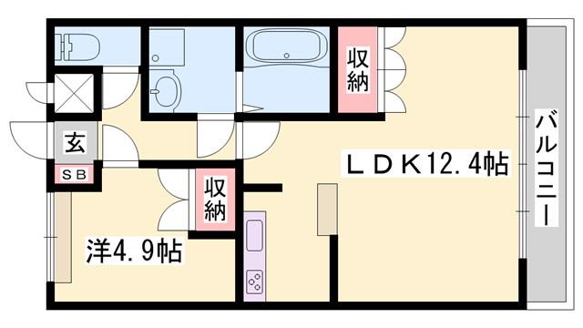 ツインズコート相生弐番館(1LDK/1階)の間取り写真