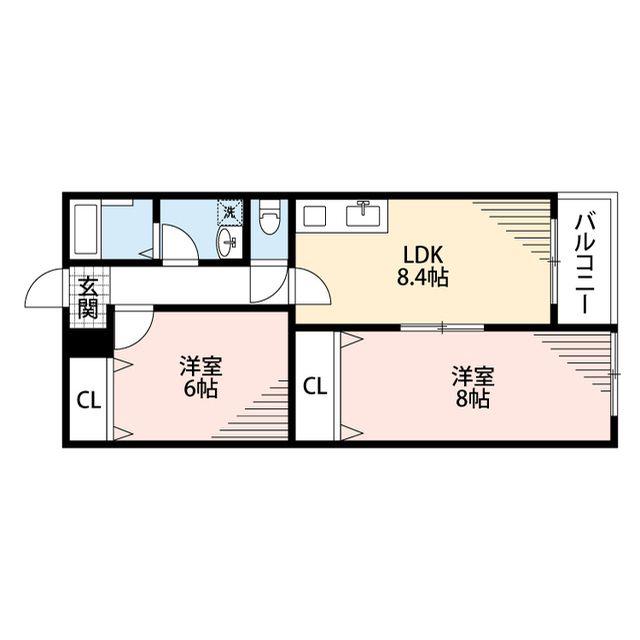 クレセル利倉東I(2LDK/1階)の間取り写真