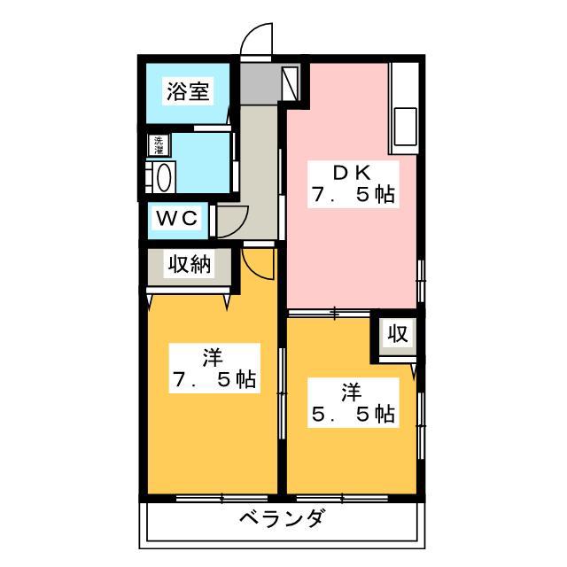 フローラII(2DK/1階)の間取り写真
