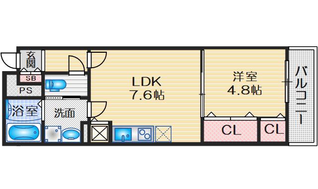 ACT江坂(1LDK/2階)の間取り写真
