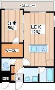 LUANA AIR RESIDENCE五橋(1LDK/1階)の間取り写真