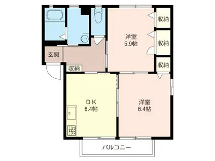 アベニューI(2DK/1階)の間取り写真