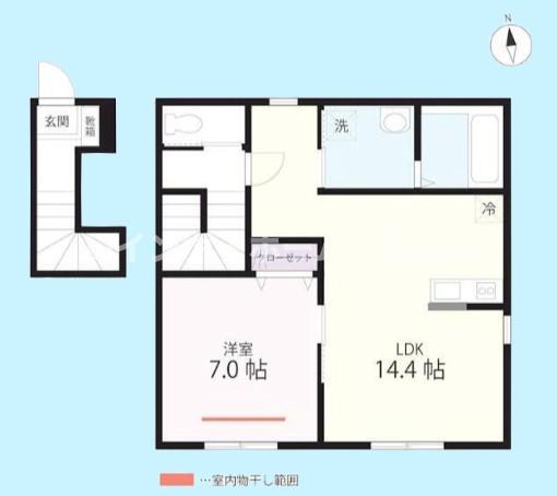 QUIET CRAB HOUSE MIX西谷A号棟(1LDK/2階)の間取り写真