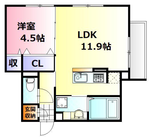 キャトルセゾン東霞(1LDK/2階)の間取り写真