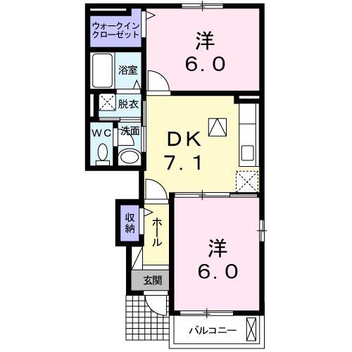 レジデンス・ゼファー I(2DK/1階)の間取り写真