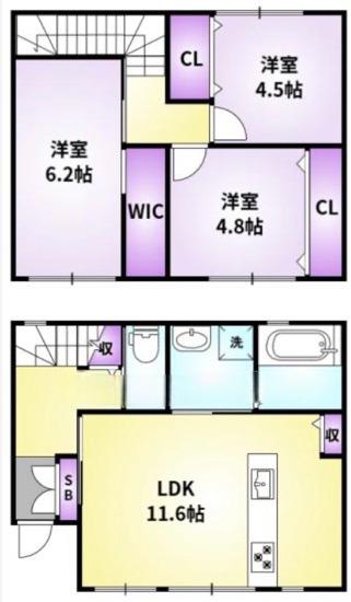 FLOW津福(3LDK/1階)の間取り写真