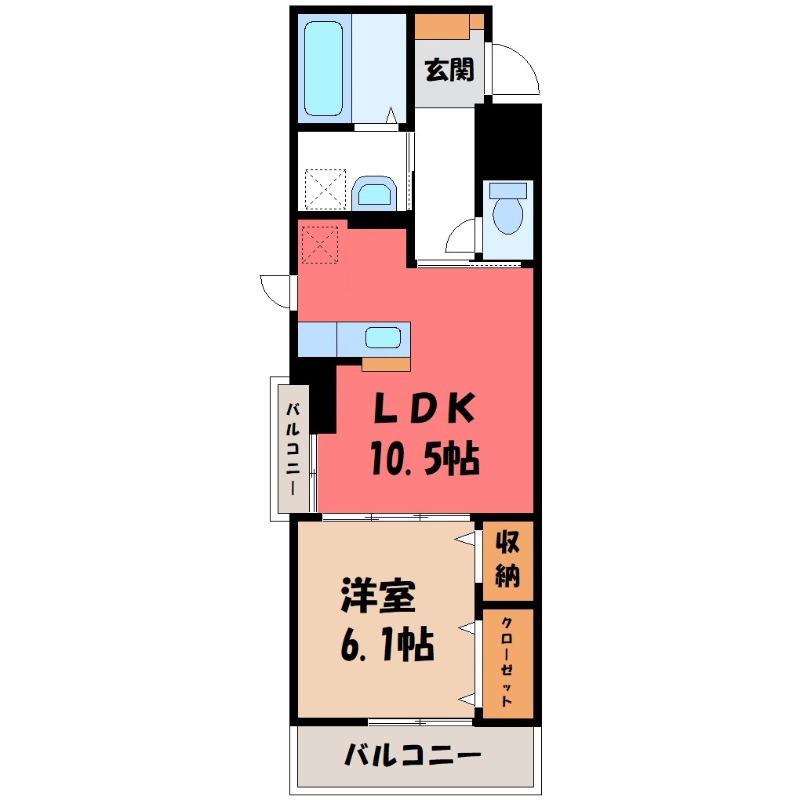 クラール 今泉(1LDK/2階)の間取り写真