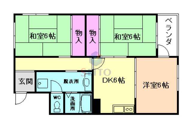 スカイハイツ曽根(3DK/2階)の間取り写真