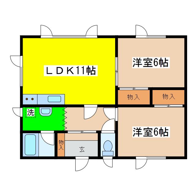 田所アパート(2LDK/2階)の間取り写真