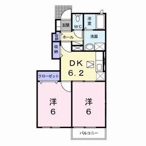 ソレアードKIII A棟(2DK/1階)の間取り写真