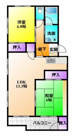 プレステージ高丘(2LDK/1階)の間取り写真
